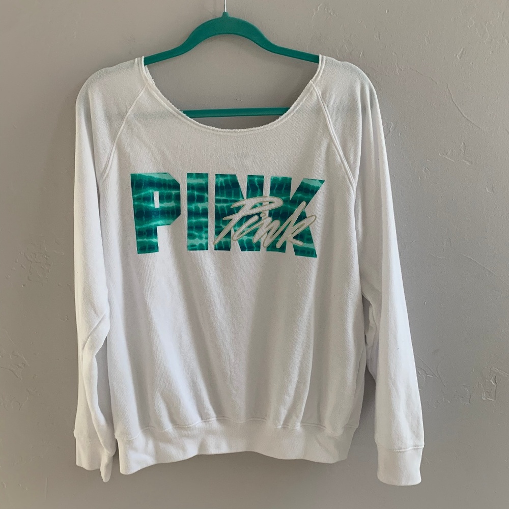 PINK Victorias Secret White Scoop Neck Sweatshirt